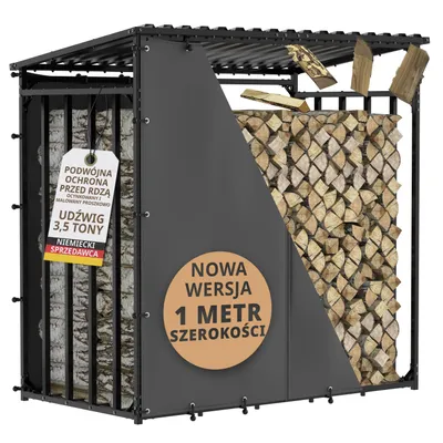 Zdjęcie produktu dla Wiata na drewno metalowa z dachem i plandeką 185x185x105cm ocynkowany stojak na drewno opałowe o głębokości 1m odporny na warunki atmosferyczne przechowywanie drewna opałowego suchego na zewnątrz antracyt