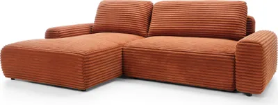 Produktbild von BETTSO Modernes Ecksofa CORDINA in Orange mit Bettzeugablage und Schlaffunktion Links