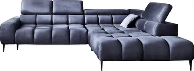 Produktbild von Ecksofa PLAZA L-Form | Rechte Seite | Funktional Komfortable Schlaffunktion Verstellbare Kopfstützen Verstellbarer Sitz Wellenfedersystem Hochelastischer Schaum 300x216x99 cm-Marineblau