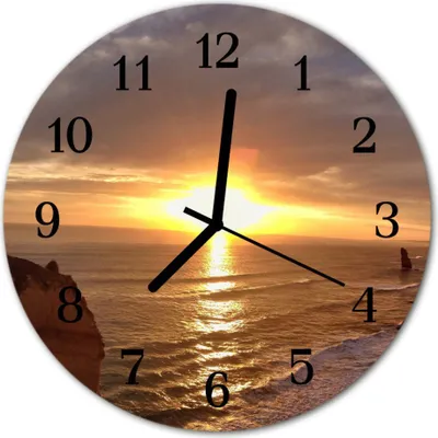 Produktbild von Glasuhr Wanduhr Küchenuhr Echt-Glas 30fi cm Sonnenuntergang orange