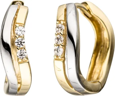 Produktbild von Paar Ohrringe Creolen gewellt mit Zirkonia weiß 333 Gold Gelbgold rhodiniert