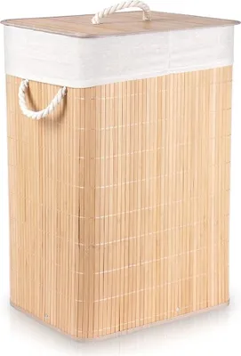 Produktbild von Badezimmerkorb Wäschekorb für Kleidung und Unterwäsche aus Bambus und Holz, 70 l