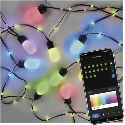 Obrázok produktu pre EMOS GoSmart RGBIC LED svetelná reťaz 12W s WiFi - 15× párty žiarovky, 15m ZIW17FR