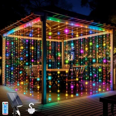 LED-Vorhangbeleuchtung 3x3 m, 302 LEDs, Solar, Fernbedienung, wasserdicht