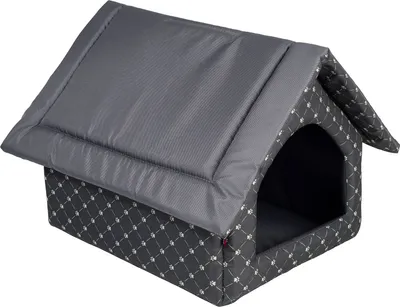 Image de Élégante grotte pour chien, maison pour chien | Taille XL : 44 x 55 x 43 cm | Couleur : noir - motif : pattes.