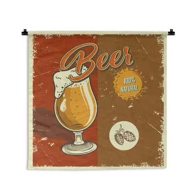Produktbild von MuchoWow® Wandteppich Wandbehang Mannshöhle - Bier - Rot - Vintage 90x90 cm Tapisserie Dekoration Wandtuch - Wandaufhänger