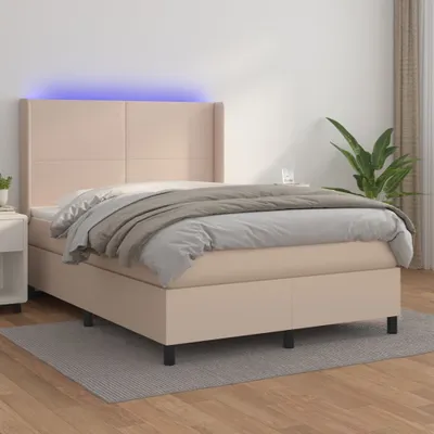 Produktbild von CLORIS Boxspringbett Polsterbett mit Matratze & LED Cappuccino-Braun 140x190cm, 72,78 kg