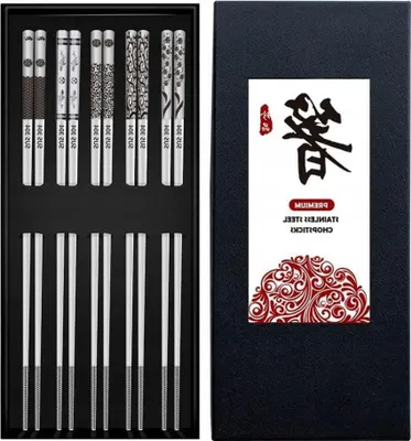 Zdjęcie produktu dla Pałeczki Do Sushi 5 Par Pałeczek | Z Zestaw Wielorazowe 10 Szt | Premium