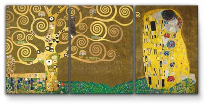 Image de Giallobus - Le baiser - Gustav Klimt - 218x100cm | 3pz. x 70x100cm - Tableau - Toile