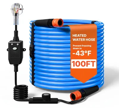 Produktbild von VEVOR Beheizter Wasserschlauch Wohnmobile 30,48 m Trinkwasserschlauch Blau, für Trinkwasser Waschen Duschen, mit Thermostat -43 °C Frostsicher FI-Schalter Glatter Oberfläche 12,7 mm Innendurchmesser