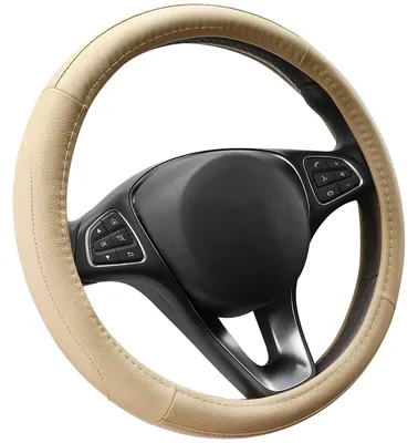 Produktbild von Lenkradbezug Auto Mikrofaser Leder Beige M 37-38cm Rund Anti-Rutsch
