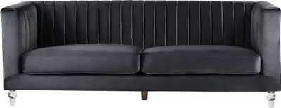 Produktbild von BELIANI 3-Sitzer Sofa Schwarz Samtstoff mit Steppung Hohen Armlehnen Transparenen Acryl-Füßen Dicken Sitzkissen Modern Glam Wohnzimmer Ausstattung