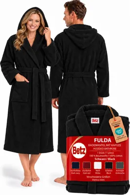 Immagine prodotto di Accappatoio Betz con cappuccio FULDA Taglia S/M Colore nero Cotone per uomo e donna Accappatoio da sauna Accappatoio lungo Accappatoio da sauna