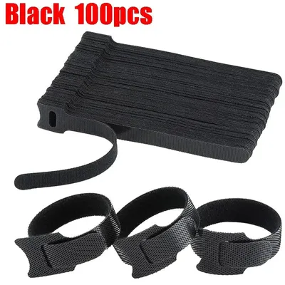 Produktbild von Kabelbinder mit Klettverschluss - Nylon - 15 cm - Wiederverwendbar - Für Kabelorganisation - 100er-Pack - Schwarz