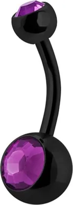 Produktbild von Karisma Black Titan G23 Bauchnabel Piercing Banana mit Kristall Elements 5+8mm Steine Amethyst - 10.0 Millimeter
