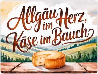 Produktbild von Allgäu im Herz, Käse im Bauch Metallschild XXL in 28x38 cm