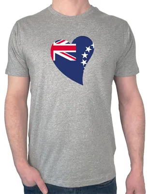 Produktbild von Huuraa Herren T-Shirt Cookinseln Flagge Herz S Sport Grey Bio Baumwolle Fairtrade Herrenshirt Geschenkidee