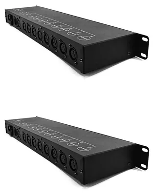 Immagine prodotto di Distributore di segnale DMX512 - Amplificatore e splitter a 8 canali - Confezione da 2 - Ideale per impianti professionali per palcoscenico e DJ - 100–240 V - 15 W - Autonomo