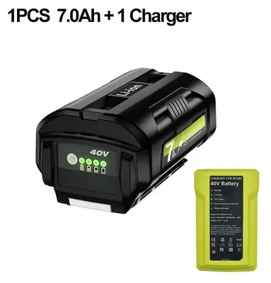 Immagine prodotto di Batteria da 40 V e caricabatterie - Set agli ioni di litio - 7,0 Ah 7000 mAh - Compatibile con OP4050, RY40200, OP4026, RY40430 - 1 batteria + 1 caricabatterie - Viola