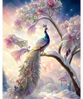 Image de Mosaïque diamant Paon blanc sur une branche 30x40 cm Creative Diamonds