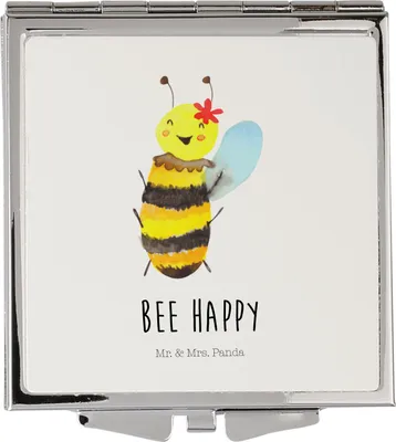 Produktbild von Mr. & Mrs. Panda Schminkspiegel Biene Happy - Weiß - Geschenk, Taschenspiegel, Kosmetikspiegel, Kleiner Spiegel, Handspiegel, Frauen
