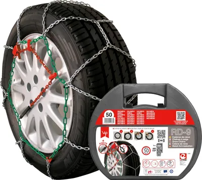 Immagine prodotto di Catene da neve in metallo RD9 mm misura n. 50 set da 2 pezzi con guanti Adatte per pneumatici invernali per una guida sicura