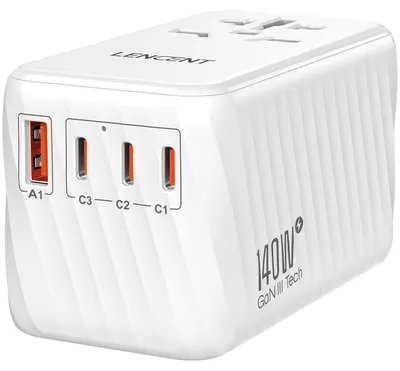 Produktbild von LENCENT 140W Universal Reiseadapter Weltweit, Worldwide Reisestecker – 140W-3 Typ C&1 QC USB A
