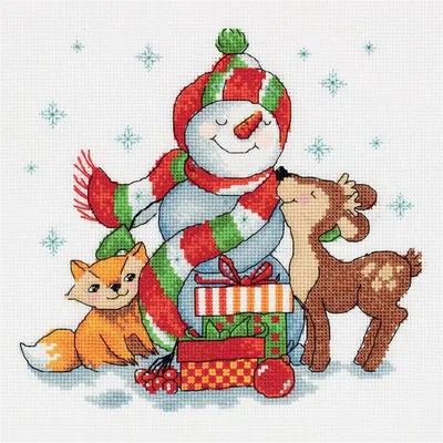Obrázok produktu pre Súprava na vyšívanie krížikom "Snehuliak s darčekmi" 21x20cm