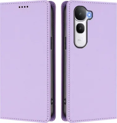 Obrázek produktu pro Kožené pouzdro pro Vivo Y400 4G/Vivo Y400 5G, magnetické flipové pouzdro zPolyuretankůže se stojánkem Světle fialová