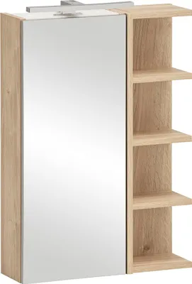 Produktbild von Badezimmer Spiegelschrank 50 cm breit in Eiche mit Beleuchtung - MORA-80