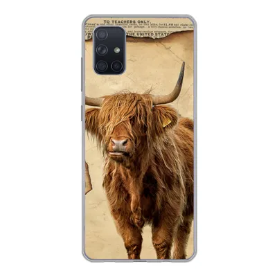 Produktbild von MuchoWow® Handyhülle Schutzhülle Hülle für Samsung Galaxy A71 Schottischer Highlander - Retro - Zeitungsartikel Silikon Softcase Handy Hülle - Kartenbesitzer