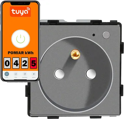 Produktbild von 230V Steckdosenmodul mit Stift und WLAN-Energiemessung, grau