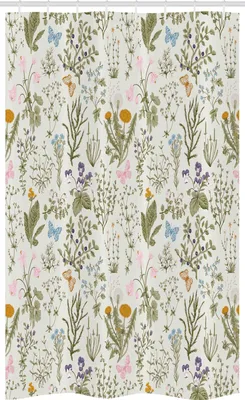 Immagine prodotto di ABAKUHAUS Tenda da doccia stretta con motivi floreali, Vintage Garden Plants, set decorativo per bagno in tessuto con ganci, 120 x 180 cm, verde reseda beige