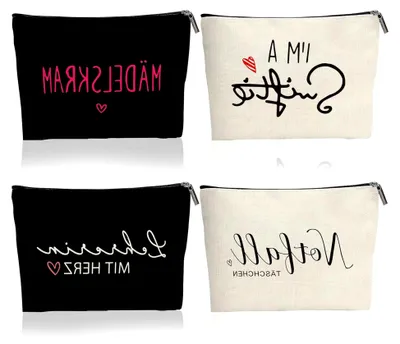 Produktbild von Set aus 4 Kosmetiktaschen für Damen, kleine Schminktaschen aus Canvas, Kulturbeutel für Reisen und Geschenke