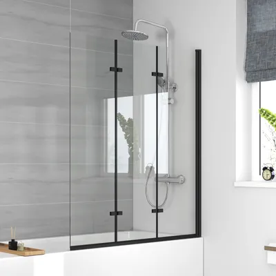 Produktbild von Heilmetz Duschkabine 120x140cm Duschabtrennung Duschwand für Badewanne Schwarzer Rand Duschtrennwand Badewannenaufsatz mit 6mm Nano Easy Clean Glas