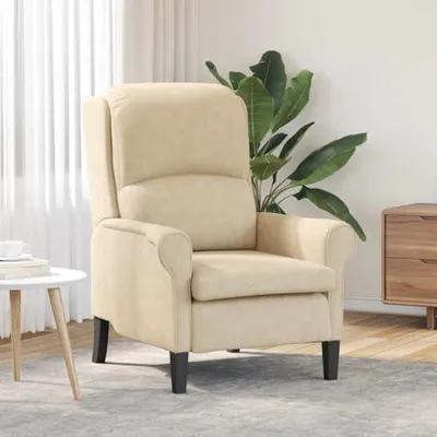 Produktbild von Cremefarbener Polstersessel aus Mikrofaser mit modernem Design, ergonomischer Rückenlehne und Holzgestell – Relaxsessel für Wohnzimmer und Schlafzimmer, 76x94x102 cm
