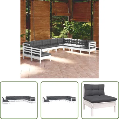 Produktbild von The Living Store 10-tlg. Garten-Lounge-Set mit Kissen Weiß Massivholz Kiefer