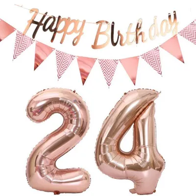 Zdjęcie produktu dla Balony na 24. urodziny, dekoracje w kolorze różowego złota, z girlandą i wiankiem, balon w kształcie cyfry "40"