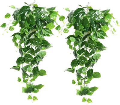 Produktbild von 2 Stück künstliche hängende Pflanzen, 90 cm gefälschte Efeupflanze hängendes Grün Scindapsus Blätter Zur Dekoration