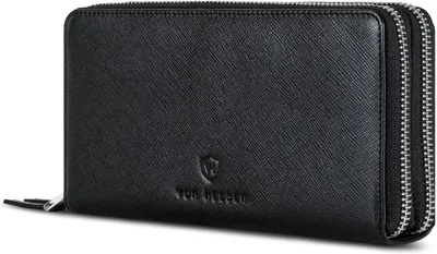 Produktbild von Leder Geldbörse mit RFID Schutz Damen Herren echtes Nappaleder Portemonnaie mit 28 Kartenfächern Münzfach Reißverschluss Geschenkbox elegant