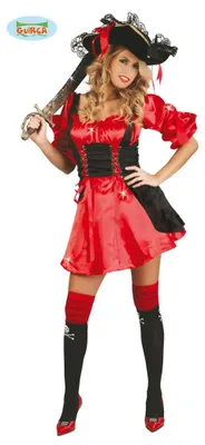 Produktbild von Piratinnen Kostüm rot schwarz Gr. M, Größe:M