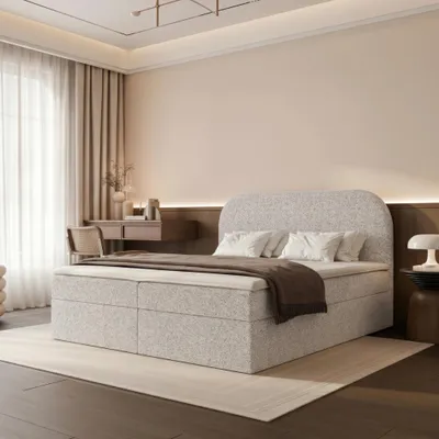 Productafbeelding van Boxspringbed FUZZI, afmetingen 200x200 cm, met bedbodem, Bonell-matras, lichtgrijs, gestoffeerd