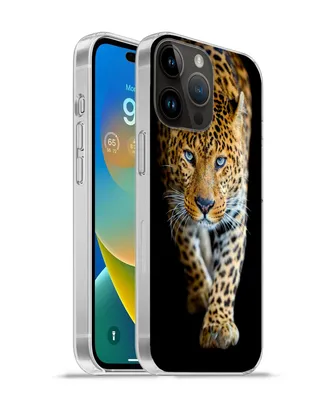 Produktbild von MuchoWow® Handyhülle Schutzhülle Hülle für Apple iPhone 14 Pro - Softcase Leopard - Tiere - Porträt - Wildtiere - Schwarz Silikon Softcase Handy Hülle - Umschlag