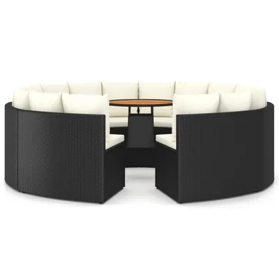 Image de ensemble de 9 canapés de jardin avec coussins Poly Rattan Noir