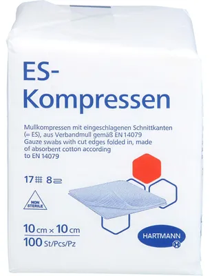 Produktbild von ES-Kompressen 10 x 10 cm unsteril  Mullkompressen, 100 St. Kompressen