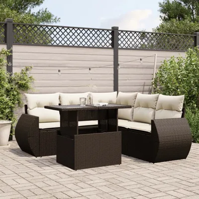 Produktbild von Design 6-tlg. Garten-Sofagarnitur mit Kissen Braun Poly Rattan, Gartenmöbel-Sets 2024 Neu