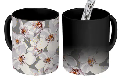 Obrázok produktu pre KitchenYeah® Magický hrnček Magické kvety - Sakura - vzor 350 ml Hrnček na zmenu farby Nápad na darček - magický hrnček - foto hrnček - keramické hrnčeky - obrázky - šálka na kávu - hrnček na nápoje -
