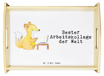Produktbild von Mr. & Mrs. Panda Tablett Fuchs Bester Arbeitskollege der Welt - Weiß - Geschenk, Dankeschön, Beruf, Abschiedsgeschenk, Bett-Tablett, Holztablett, Ruhestand, Geschenkidee
