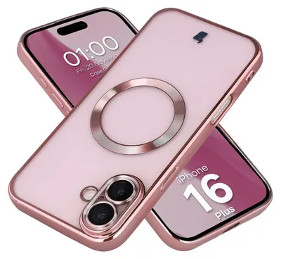 Produktbild von Handyhülle mit Kameraschutz und Magnetring für iPhone 16 Plus, Bizon Case GuardO, Transparent-Rosa