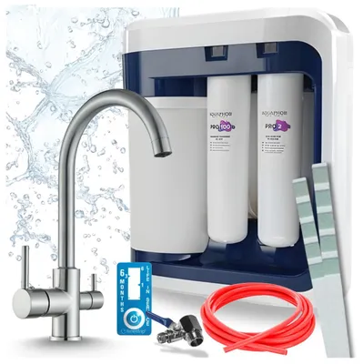 Produktbild von Ari 3-Wege-Küchenarmatur Linko, Edelstahl, Spültischarmatur Im Set Mit Aquaphor Ro-202S Pro Wasserfiltersystem, Untertischanlage